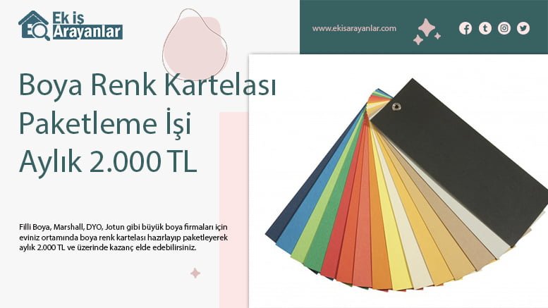 evde boya renk kartelası paketleme işi 1 renk kartelası